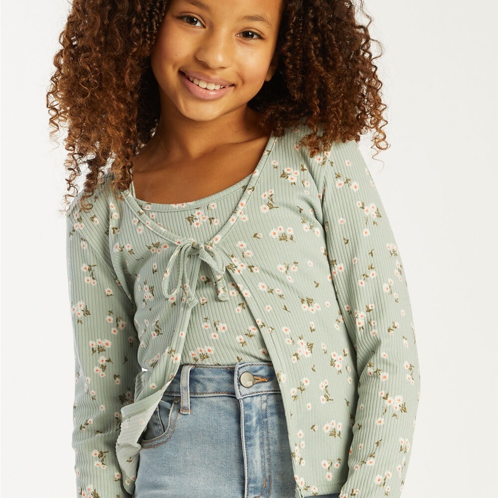WHITE FAWN Floral Tie Front Girls Cardigan and Tank Set XL girls NWOT never worn